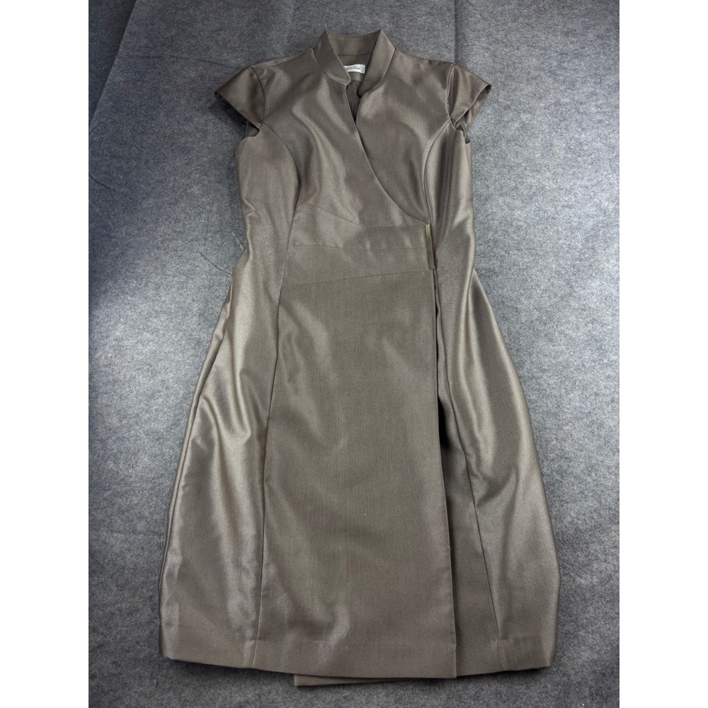 Calvin Klein Metallic Wrap Sheath Dress Gold Cap Sleeve‎ Womens 4 Sexy Career